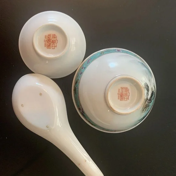 VTG Chinese 1960's Factory “D”Jingdezhen Hand Painted 3 Pieces Tea/Coffee/Spoon - Picture 6 of 6